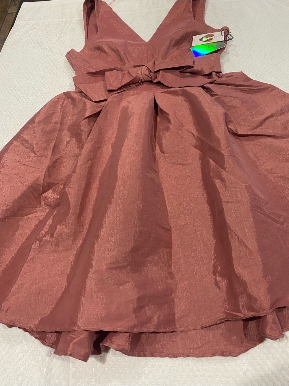 Iris  Dusty Rose Fit-and-Flare Dress with Waist Bow